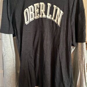 Black and Gray Oberlin college Yeomen Men's long sleeve Shirt large Summer 2010